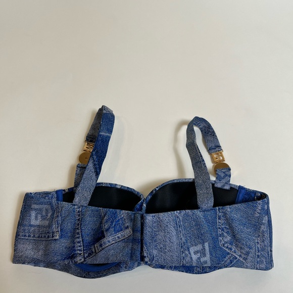 Fendace Fendi Versace Denim Bra Bustier Bralette Blue Patchwork Buckle Crop Top - Picture 11 of 11